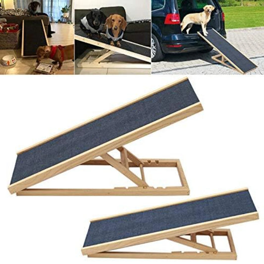 Dayplus Adjustable Wooden Pet Ramp – 2-Height Dog Ladder with Non-Slip Carpet, Safe Access Stair for Pets