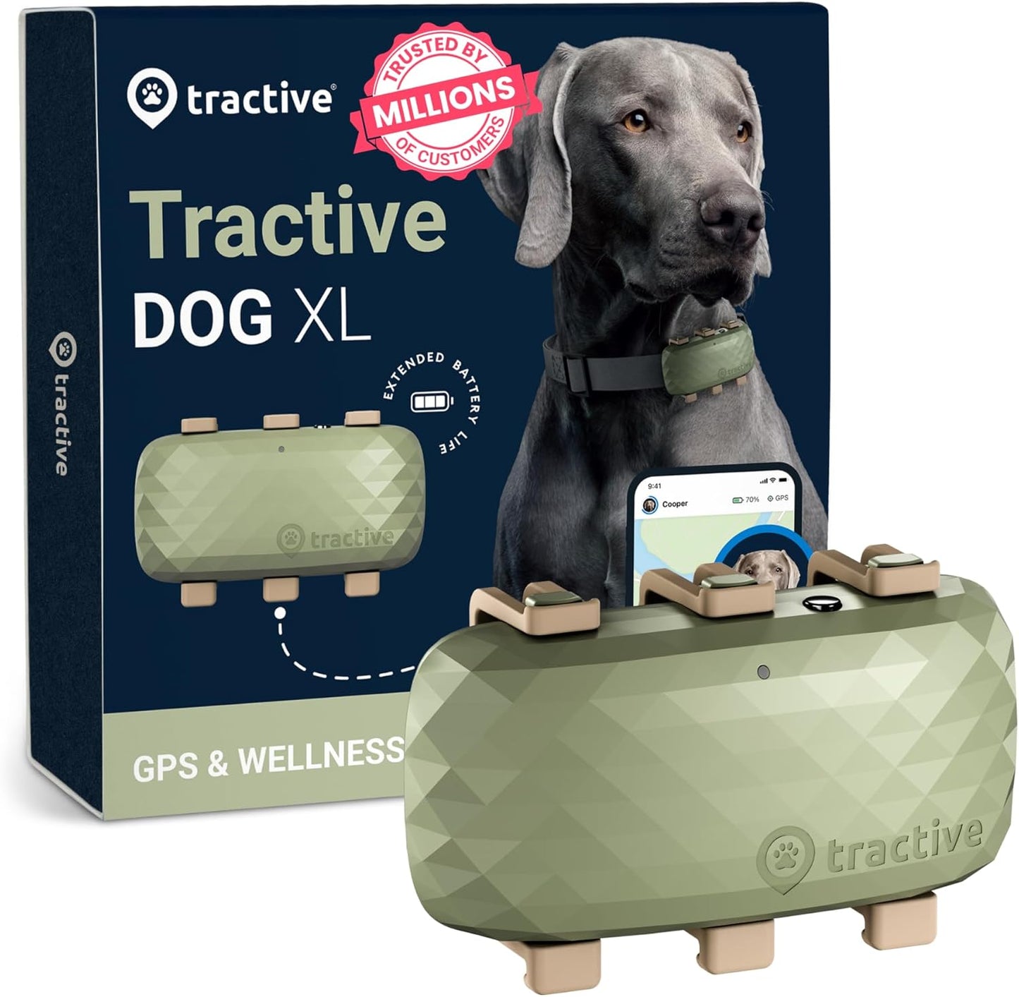 XL GPS Dog Tracker - 1-Month Battery, Real-Time Location, Escape Alerts, Activity & Health Monitoring