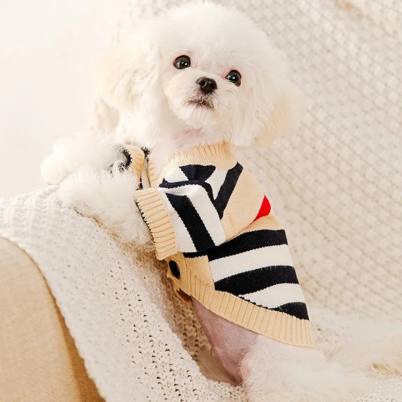 Luxury Striped Dog Cardigan – Warm Pet Sweater for Small Dogs and Cats