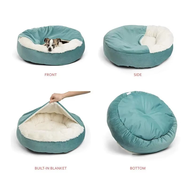 Orthopedic Dog & Cat Bed with Hooded Blanket – Winter Warm, Waterproof, and Dirt-Resistant