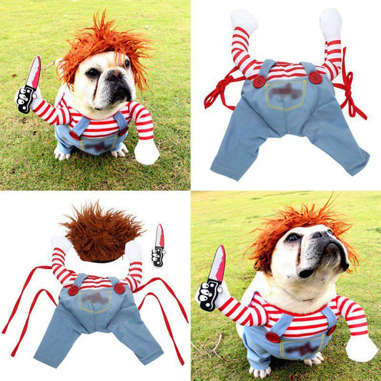 Funny Dog Cosplay Costume - Comical Pet Outfit with Knife Prop for Dogs and Cats - Perfect for Festivals & Parties