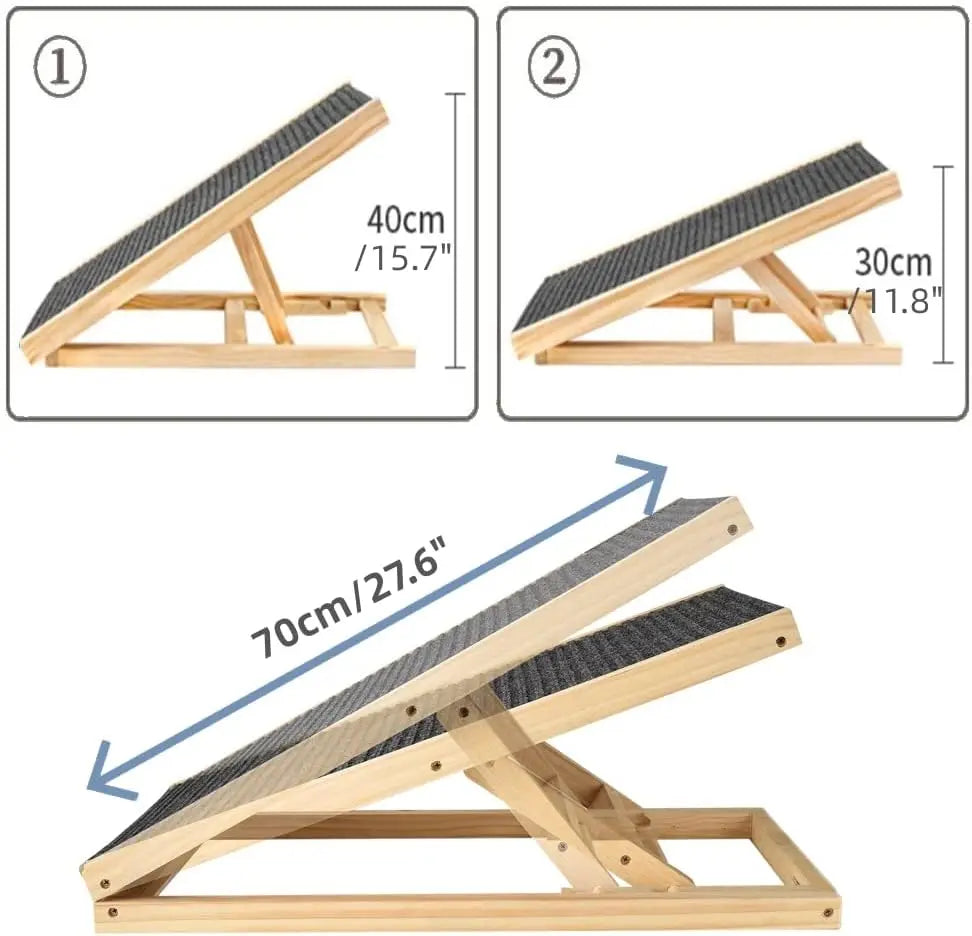 Dayplus Adjustable Wooden Pet Ramp – 2-Height Dog Ladder with Non-Slip Carpet, Safe Access Stair for Pets