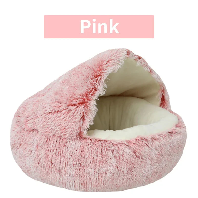 Winter Plush Cat Bed – 2-in-1 Warm Pet Cushion & Sleep Bag for Cats and Small Dogs