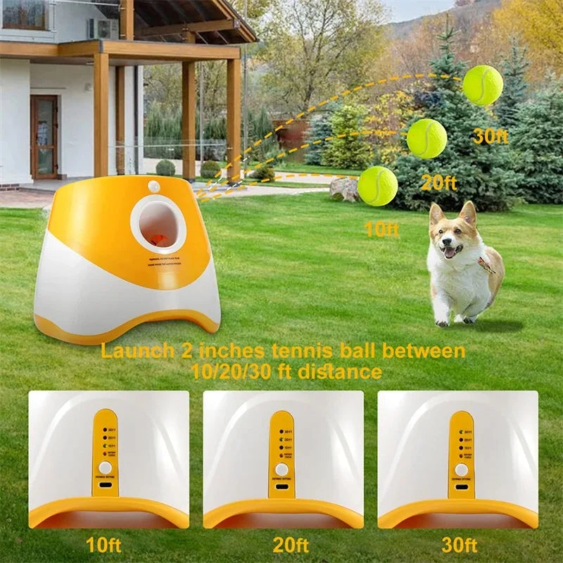 Rechargeable Automatic Dog Tennis Ball Launcher – Fun Interactive Fetch Machine with Adjustable Distance, 6 Mini Tennis Balls