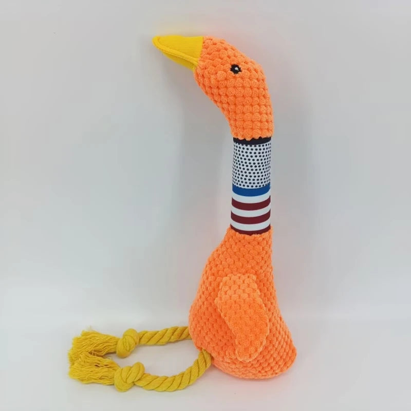 Plush Sound Toy for Dogs - White Goose Design, Bite-Resistant Long-Neck Duck for Interactive Play