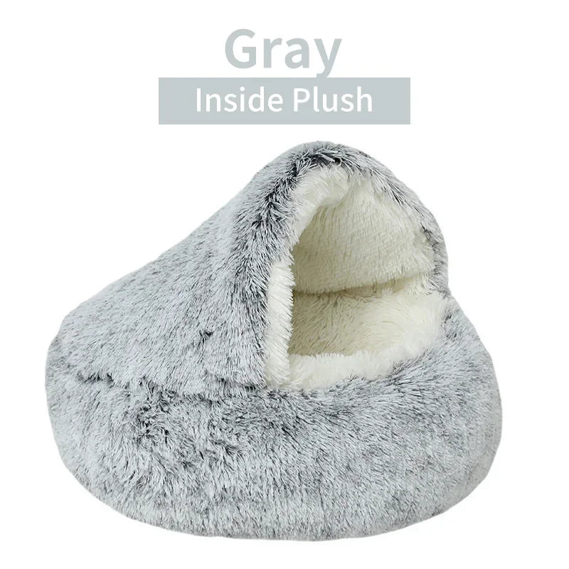 Winter Plush Cat Bed – 2-in-1 Warm Pet Cushion & Sleep Bag for Cats and Small Dogs