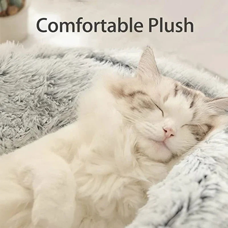 Winter Plush Cat Bed – 2-in-1 Warm Pet Cushion & Sleep Bag for Cats and Small Dogs