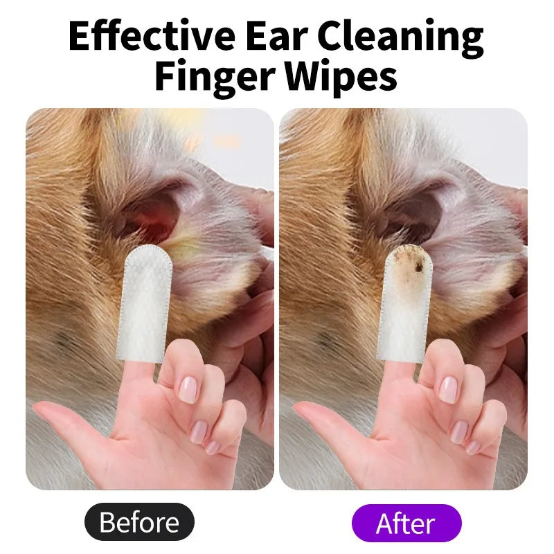 Pet Ear Cleaning Wipes – Fingertip Ear Care for Cats and Dogs, Mite Removal & Hygiene Solution