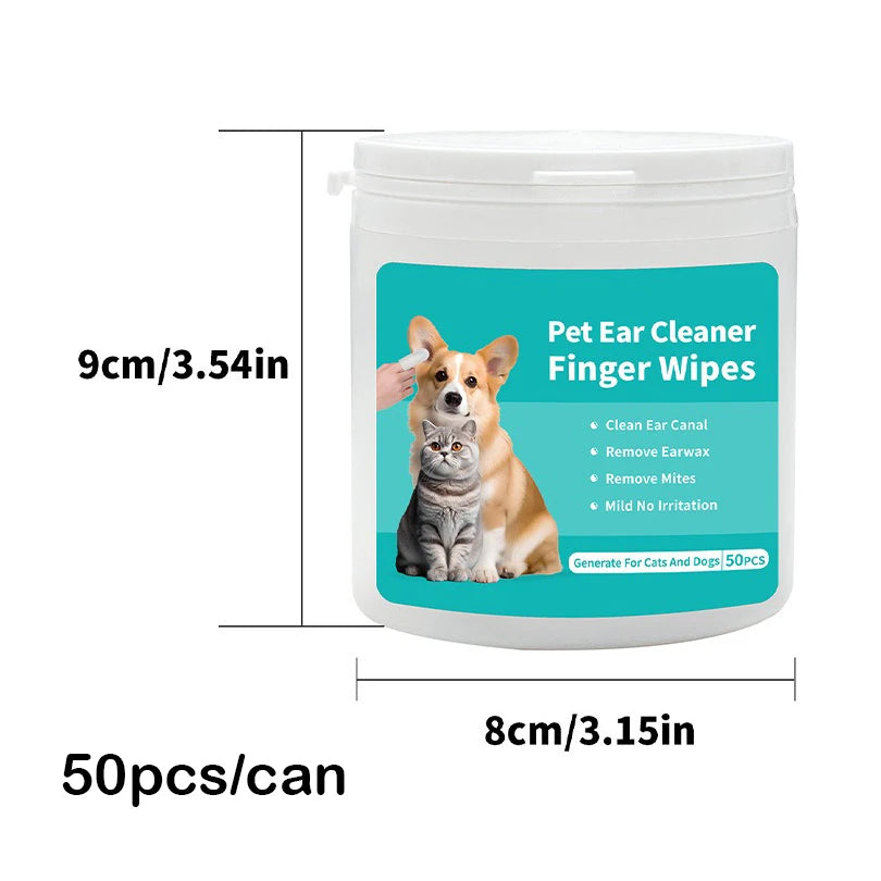 Pet Ear Cleaning Wipes – Fingertip Ear Care for Cats and Dogs, Mite Removal & Hygiene Solution