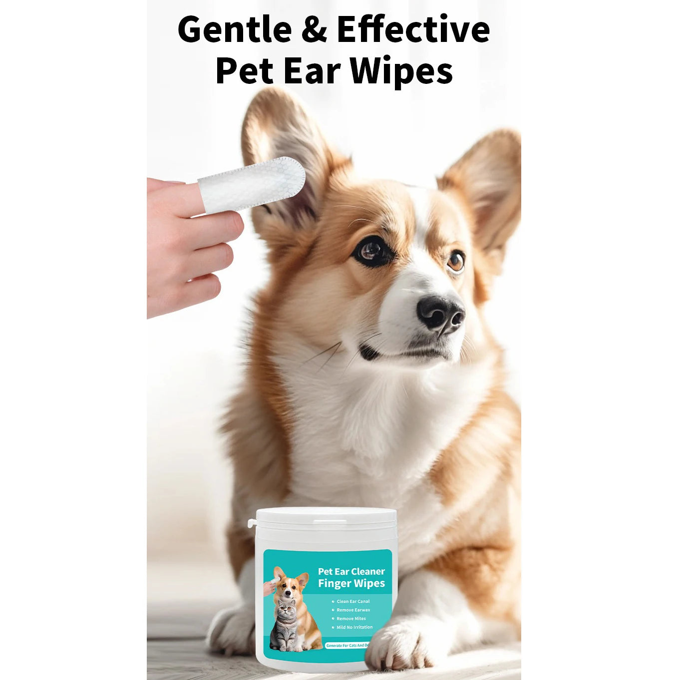 Pet Ear Cleaning Wipes – Fingertip Ear Care for Cats and Dogs, Mite Removal & Hygiene Solution