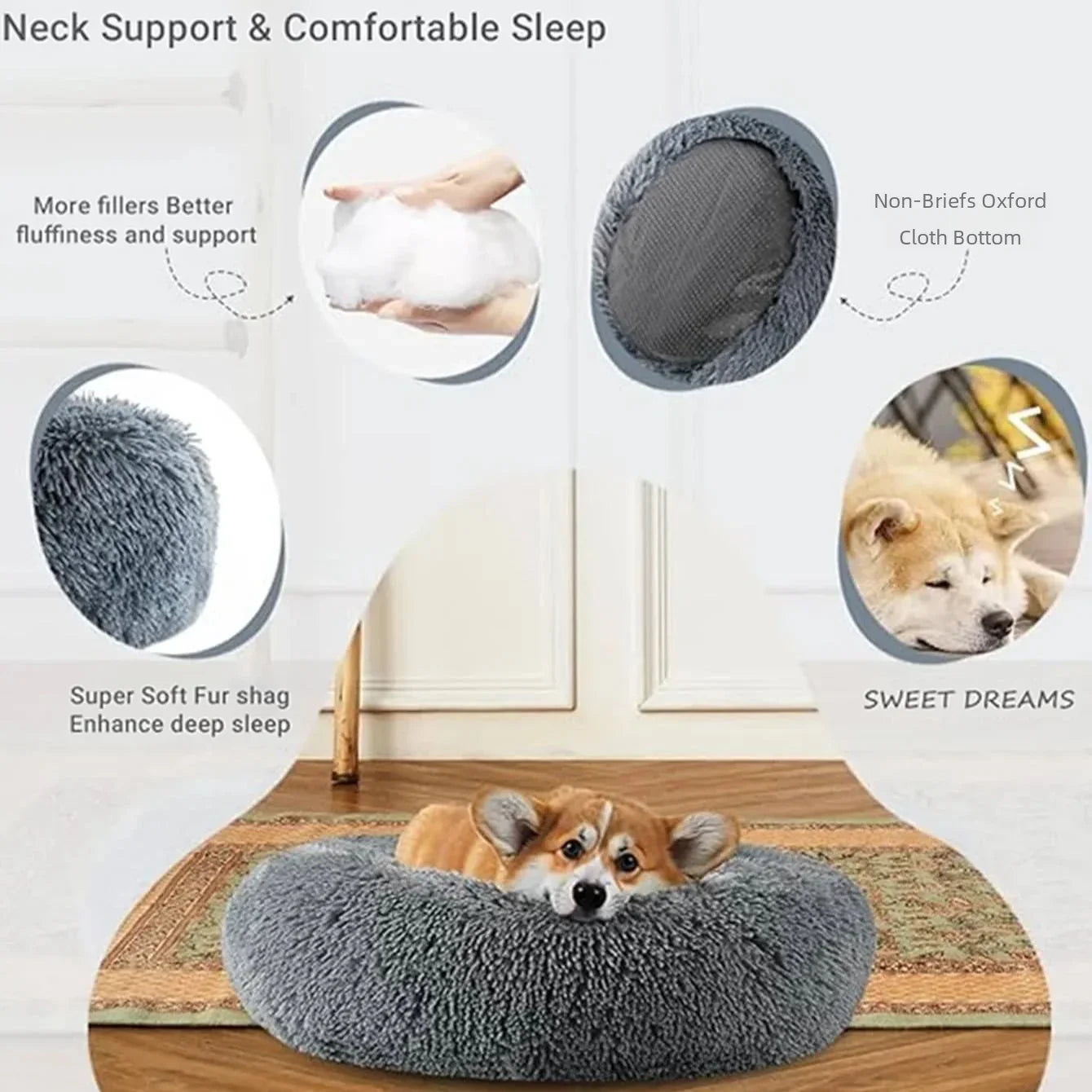 40-90cm Round Pet Bed – Super Soft Plush Dog & Cat Bed, Cozy Winter House for Medium to Large Dogs