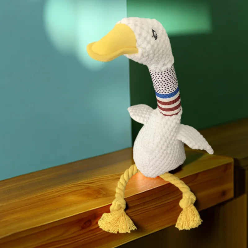 Plush Sound Toy for Dogs - White Goose Design, Bite-Resistant Long-Neck Duck for Interactive Play