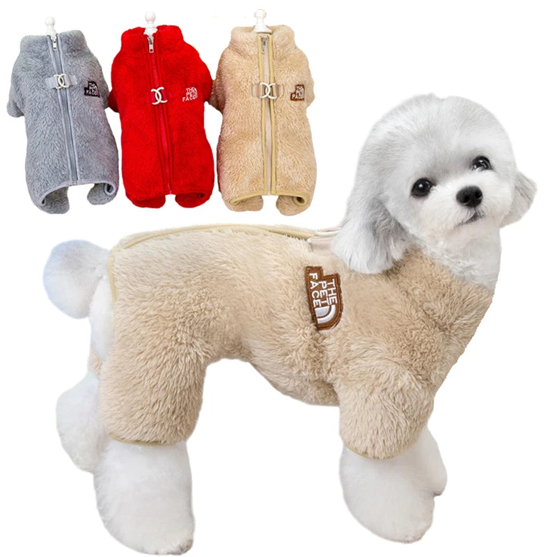 Winter Dog Jumpsuit Coat with Zipper – Thick Warm Fleece Jacket for Small Dogs and Cats