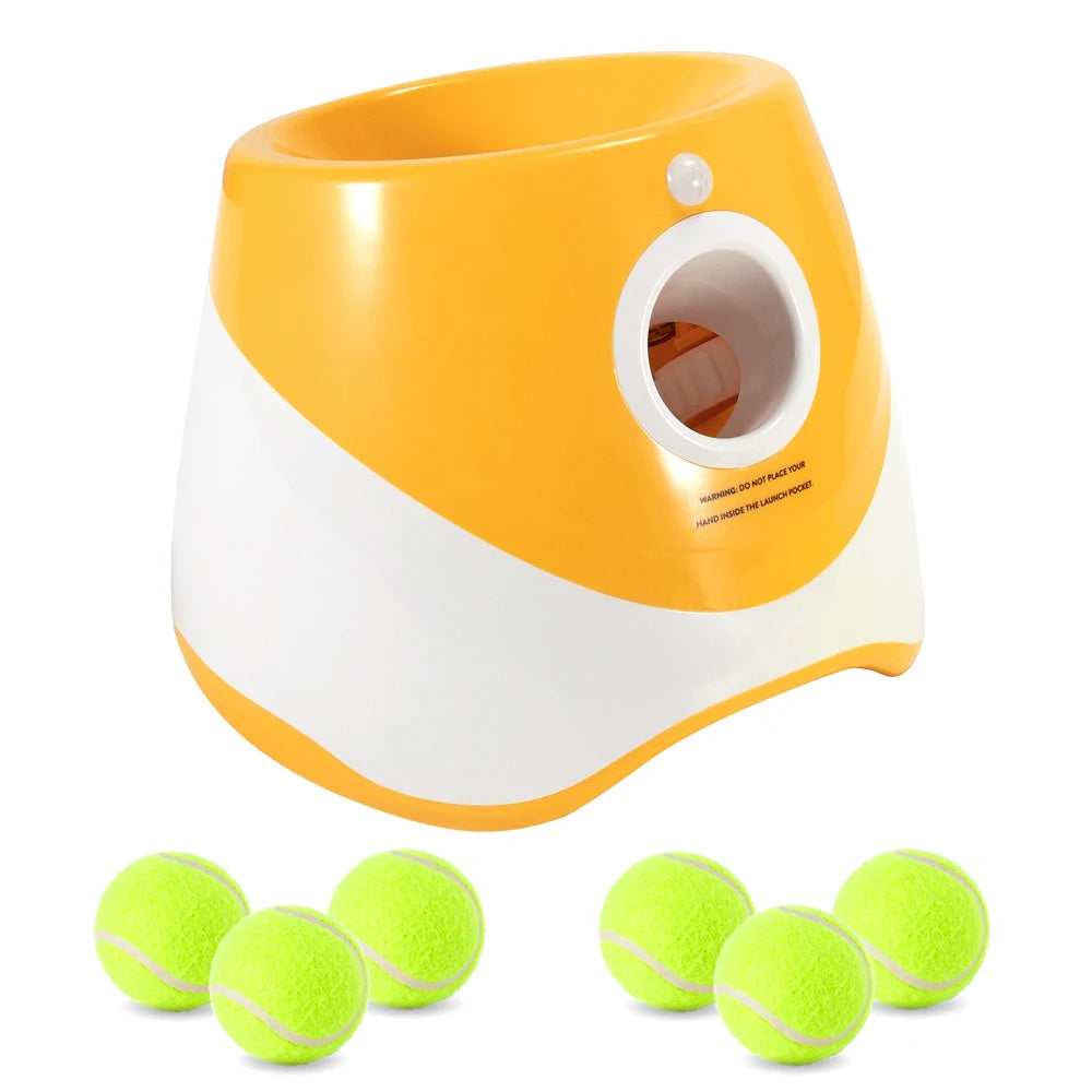 Rechargeable Automatic Dog Tennis Ball Launcher – Fun Interactive Fetch Machine with Adjustable Distance, 6 Mini Tennis Balls