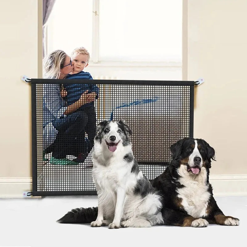 Foldable Pet & Baby Safety Mesh Gate – Retractable Nylon Barrier with Adhesive Hooks