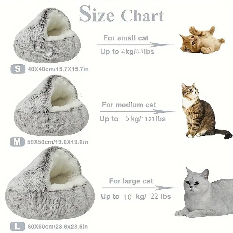 Winter Plush Cat Bed – 2-in-1 Warm Pet Cushion & Sleep Bag for Cats and Small Dogs