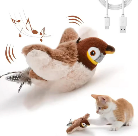 Interactive Chirping & Flapping Bird Toy - USB Rechargeable Plush with Catnip for Cats & Dogs