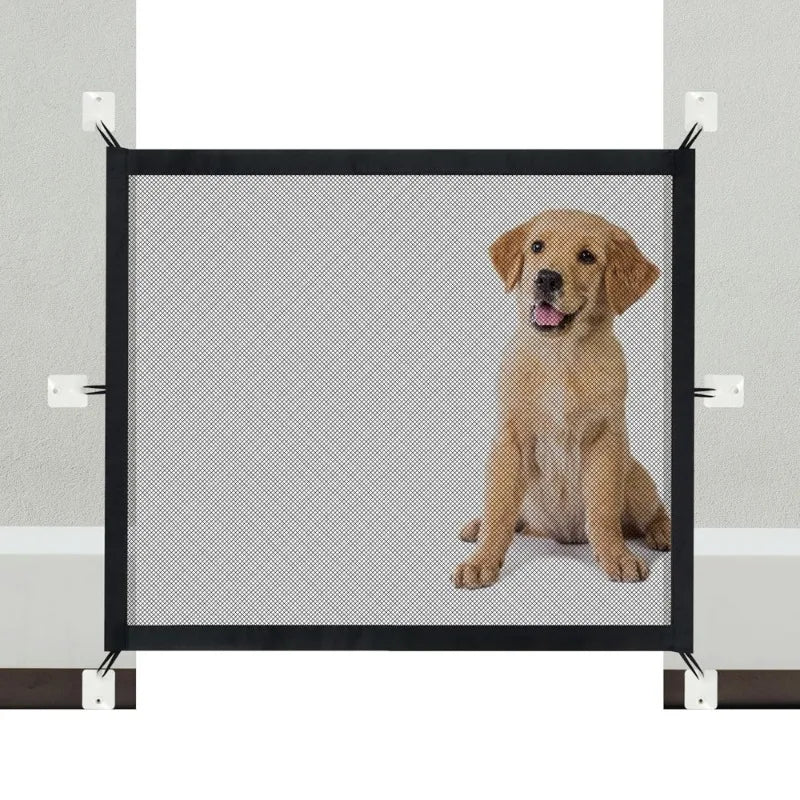 Foldable Pet & Baby Safety Mesh Gate – Retractable Nylon Barrier with Adhesive Hooks