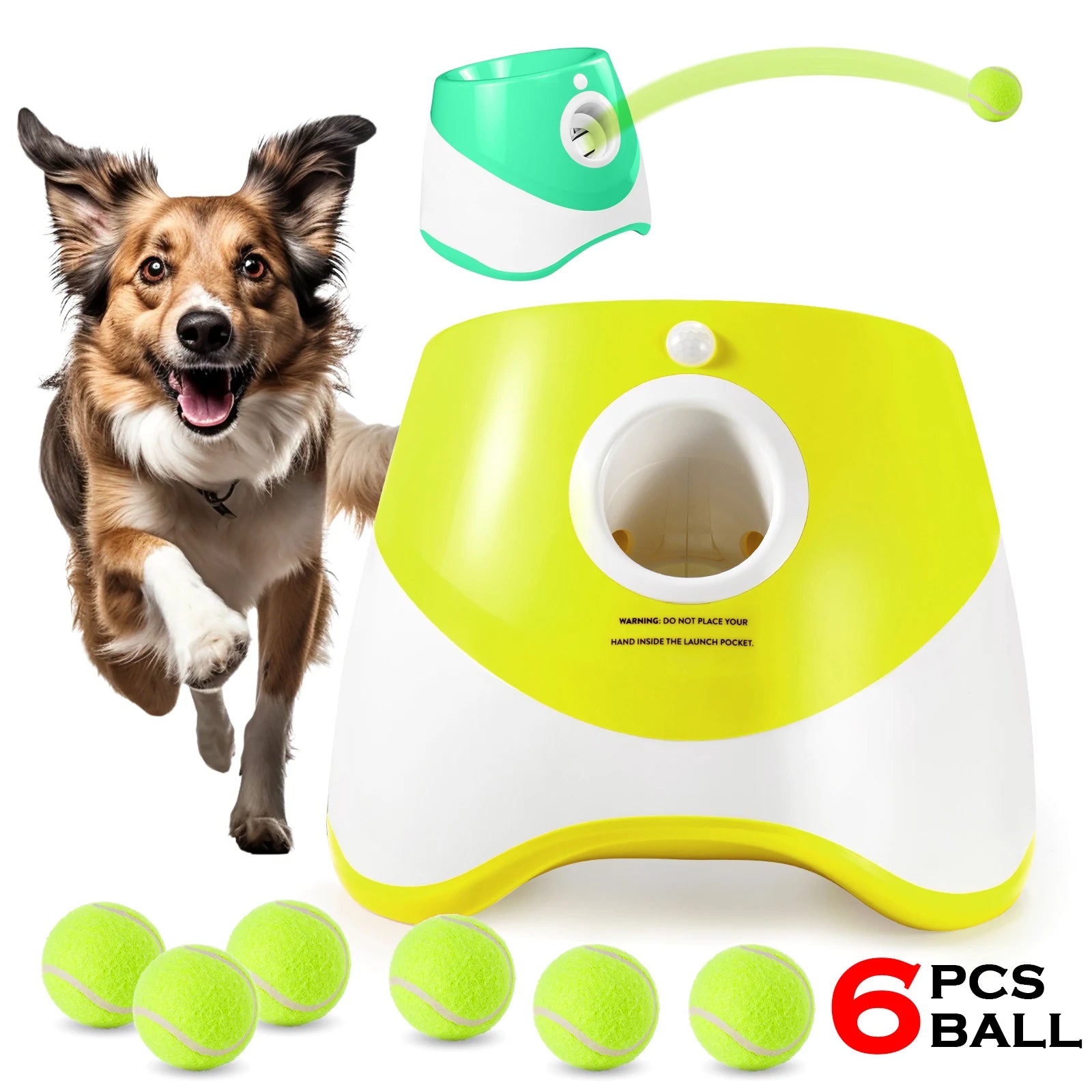 Rechargeable Automatic Dog Tennis Ball Launcher – Fun Interactive Fetch Machine with Adjustable Distance, 6 Mini Tennis Balls