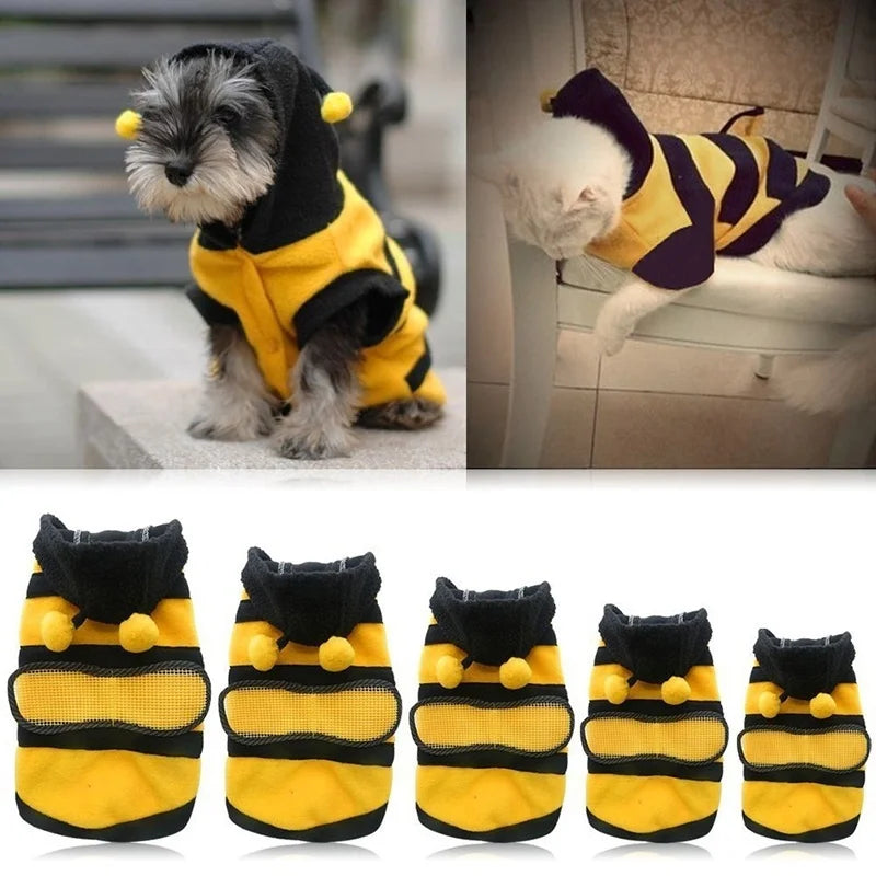 Bee Pet Hoodie Coat – Fleece Outfit for Dogs & Cats, Cute Puppy Fancy Costume, Dog Hoodies