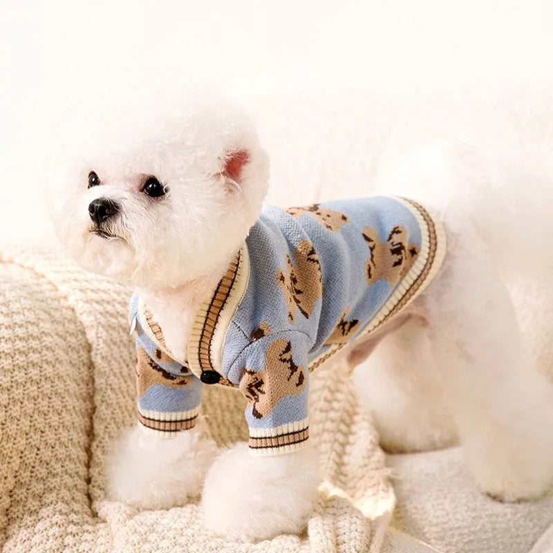 Luxury Striped Dog Cardigan – Warm Pet Sweater for Small Dogs and Cats