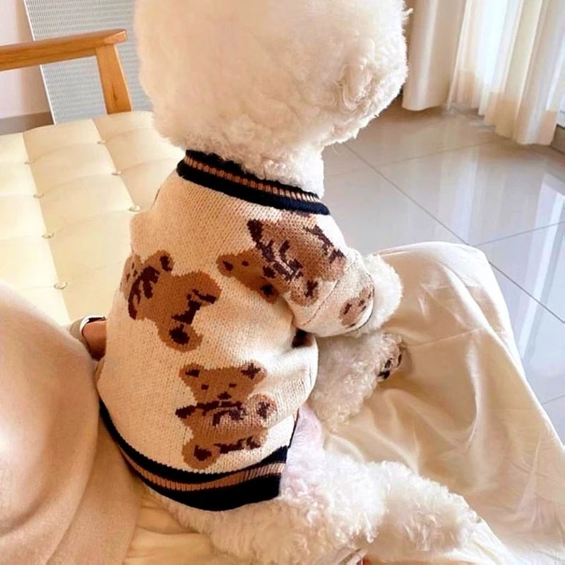 Luxury Striped Dog Cardigan – Warm Pet Sweater for Small Dogs and Cats