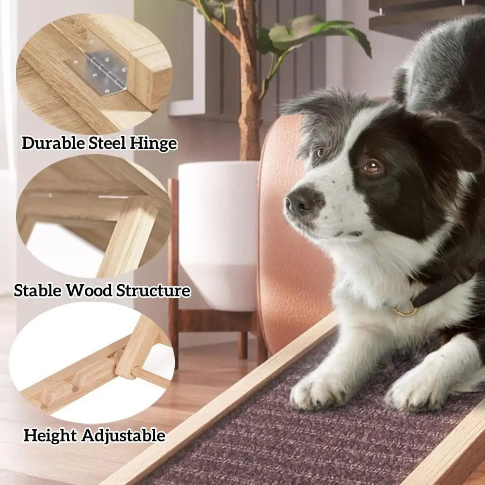 Dayplus Adjustable Wooden Pet Ramp – 2-Height Dog Ladder with Non-Slip Carpet, Safe Access Stair for Pets