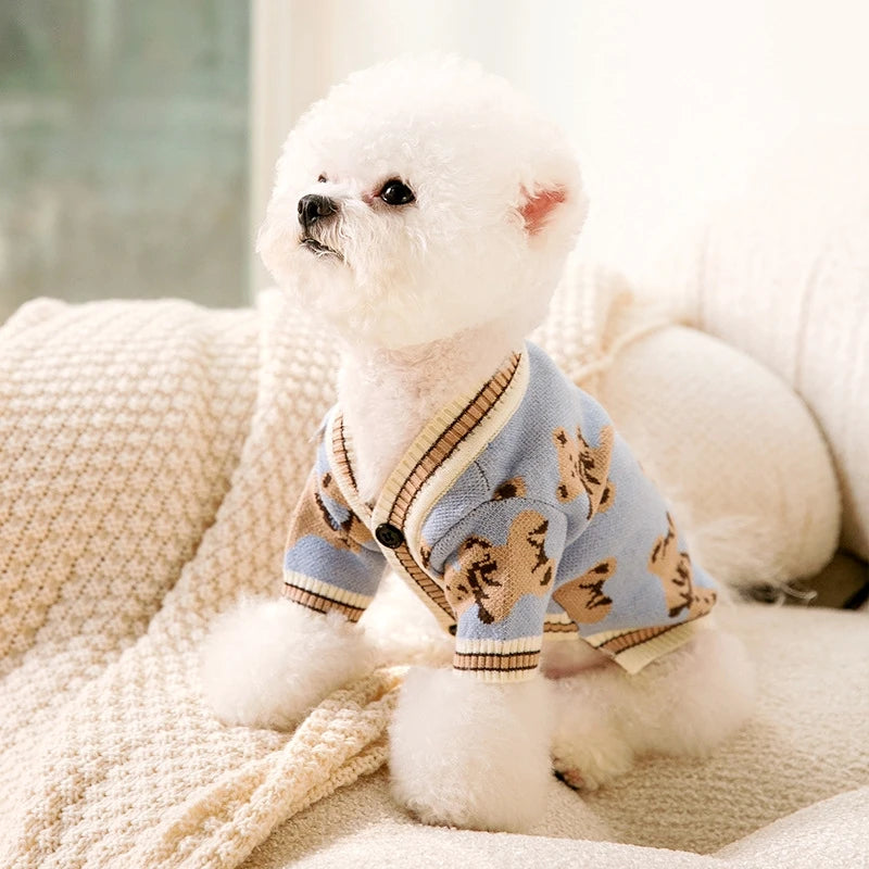 Luxury Striped Dog Cardigan – Warm Pet Sweater for Small Dogs and Cats